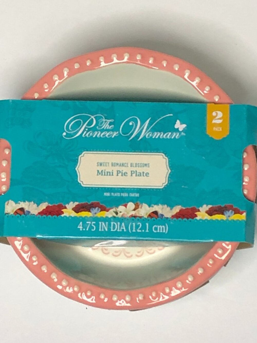 Pioneer Woman Sweet Romance Mini Pie Pans 2Pk Gingham Blue Pink Ceramic 4.75"